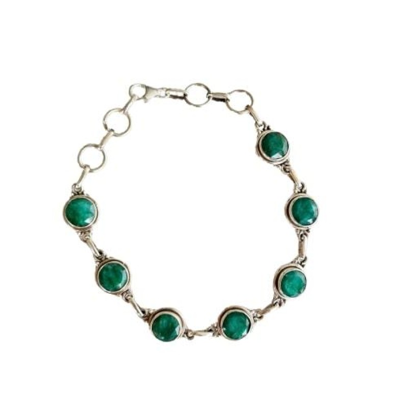 Pulseira Pedra Natural  Esmeralda Prata 925