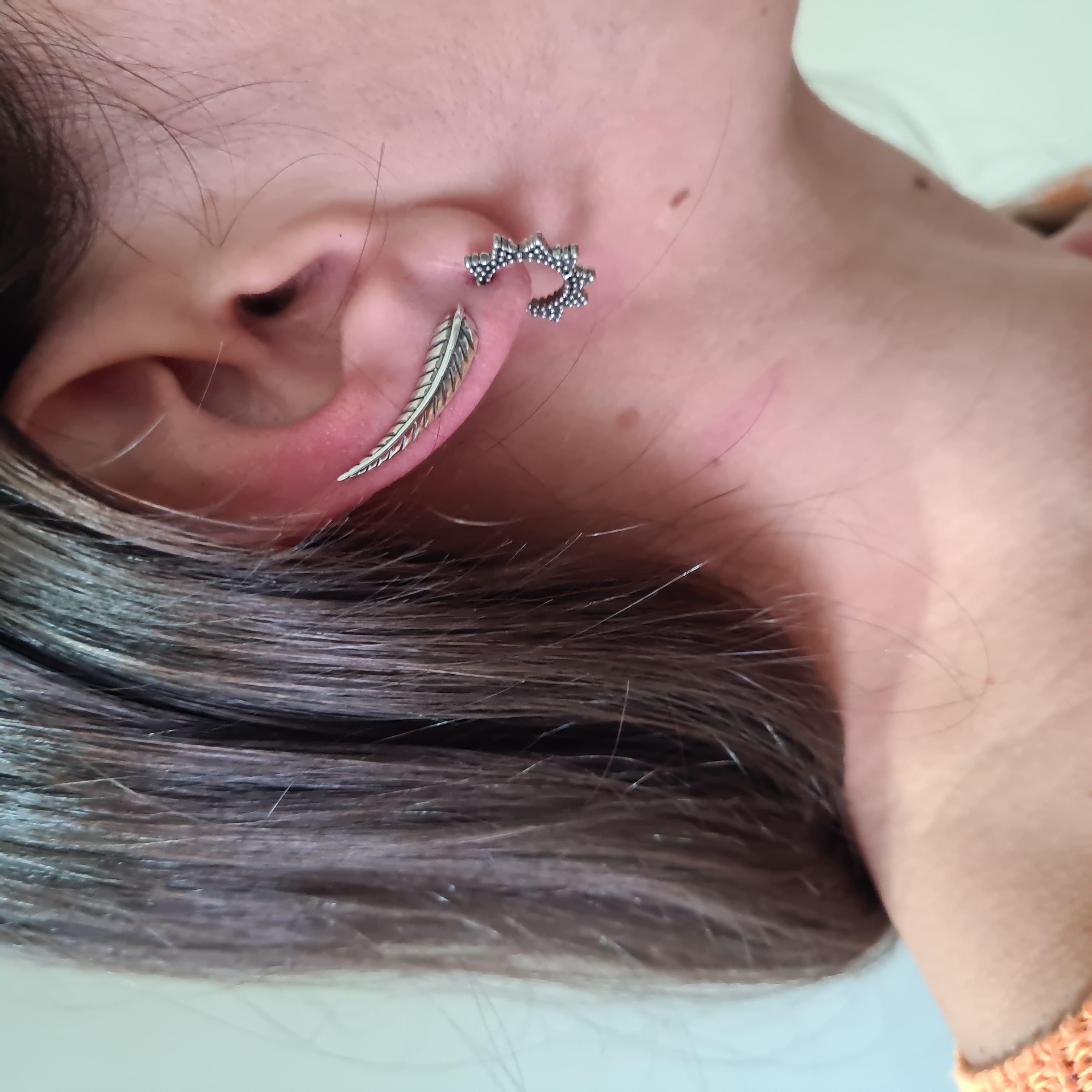 Brinco Ear Cuff Folha Envelhecido