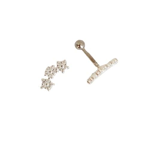 Piercing Tragus Hélix Conch Trio de Flores Zircônia Cravejado Prata 925