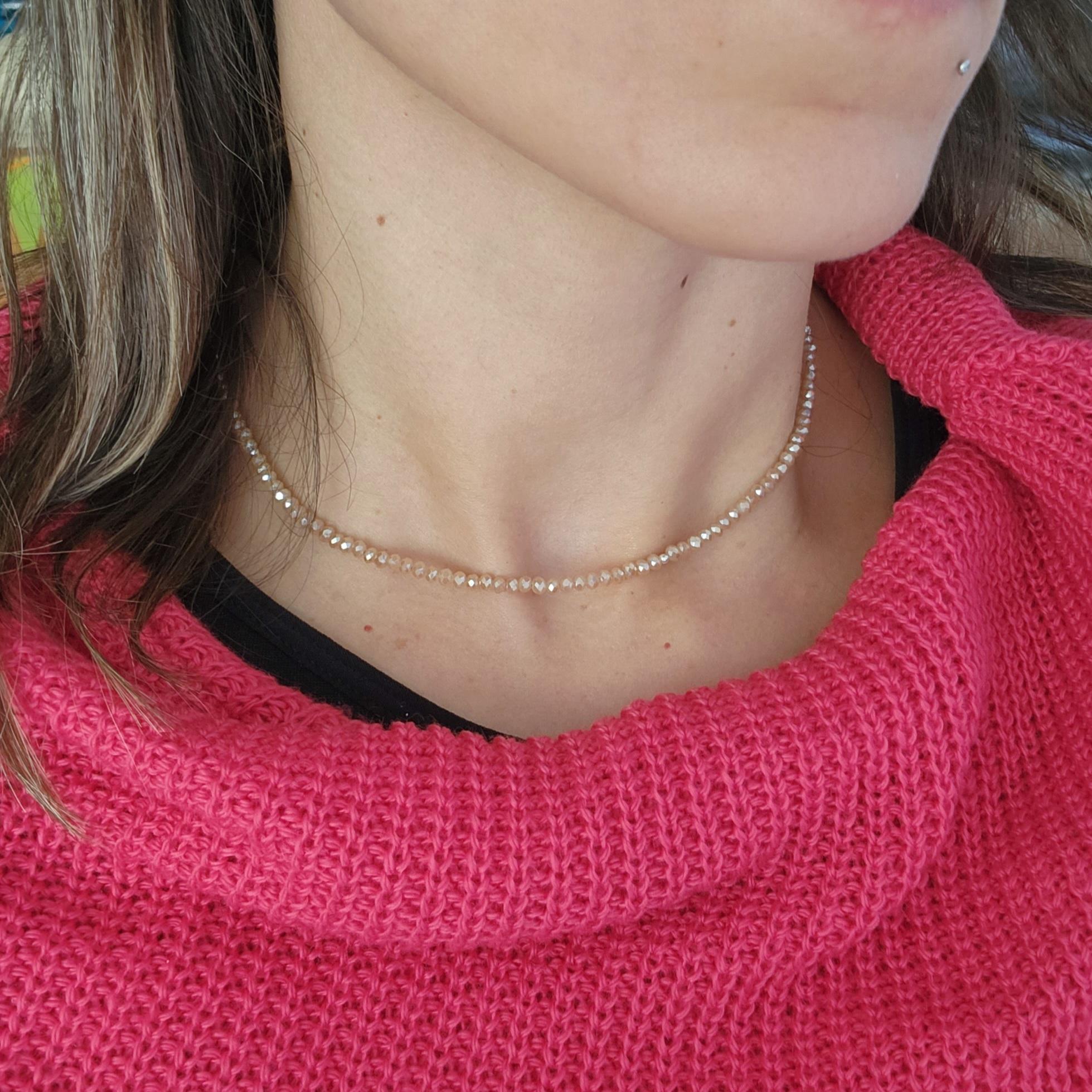 Colar Chocker Cristal Prata 925