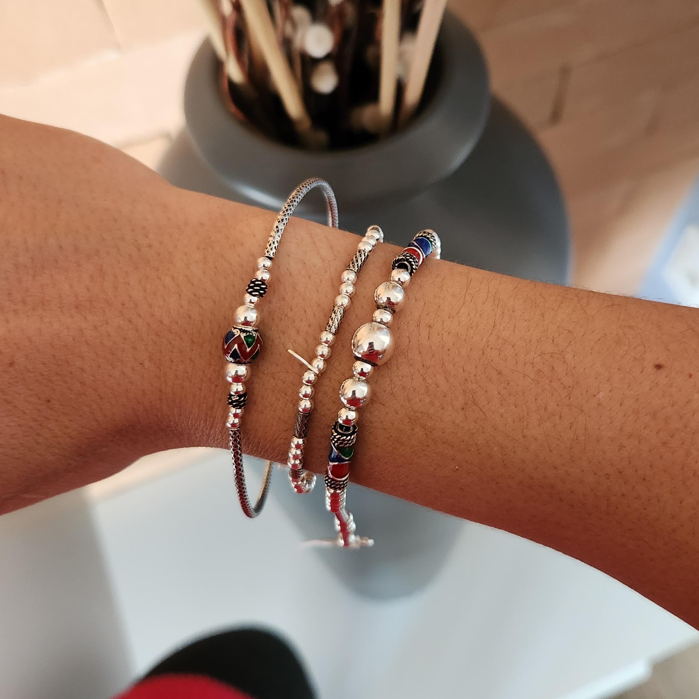 Pulseira Bolinhas e Tubo Prata 925